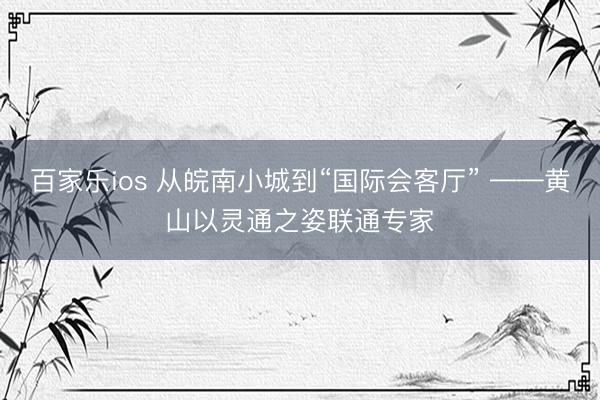 百家乐ios 从皖南小城到“国际会客厅” ——黄山以灵通之姿联通专家